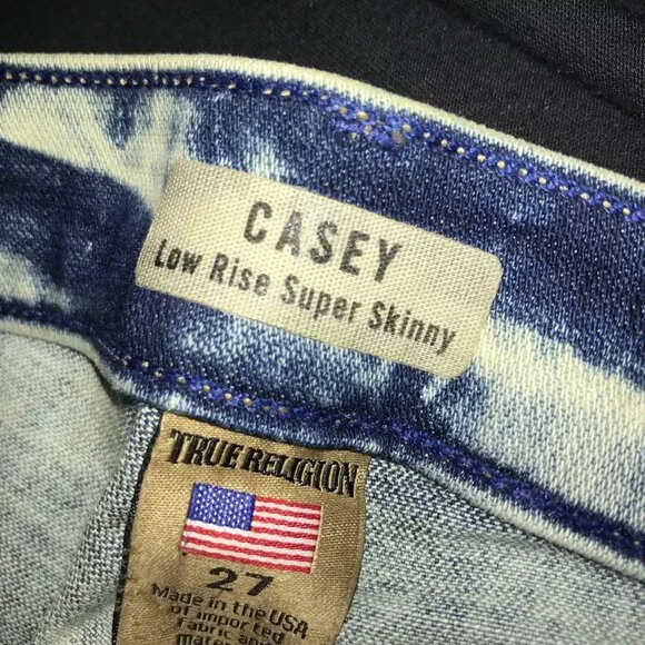 True Religion Casey Low Rise Super Skinny Jean in Blue with Gold Sequins Size 27